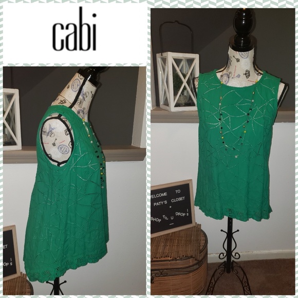 Cabi Green Eyelet Gemma Tank Top Style 5036 - Picture 2 of 7